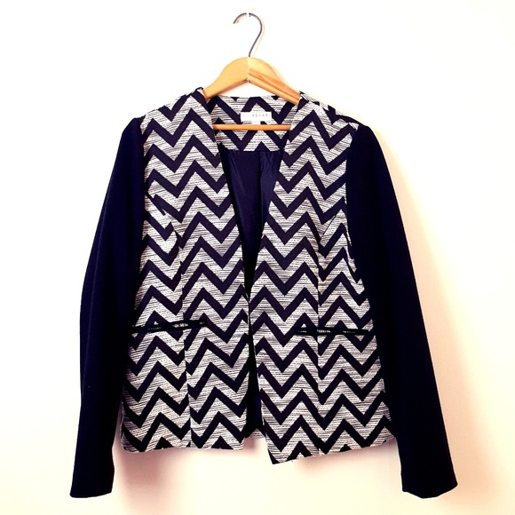 Chevron Tweed Blazer Jacket Black Size Large - Picture 1 of 8